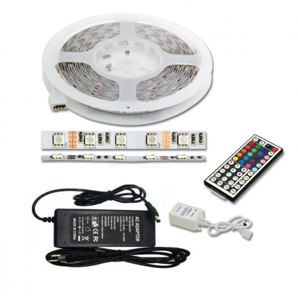 Sada RGB LED pásku 5m vč. adaptéru a ovladače, 800lm/m, 14,4W/m - ecolite